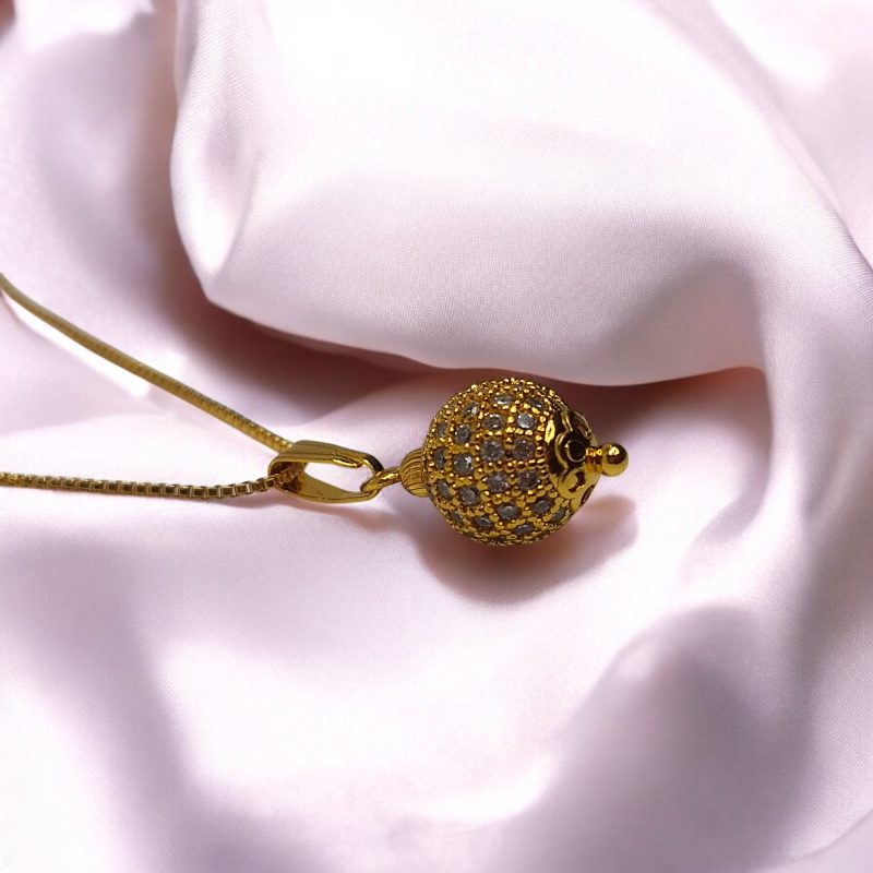 24K Gold Plated Ball Pendant, chain, ear-tops combo - Image 4