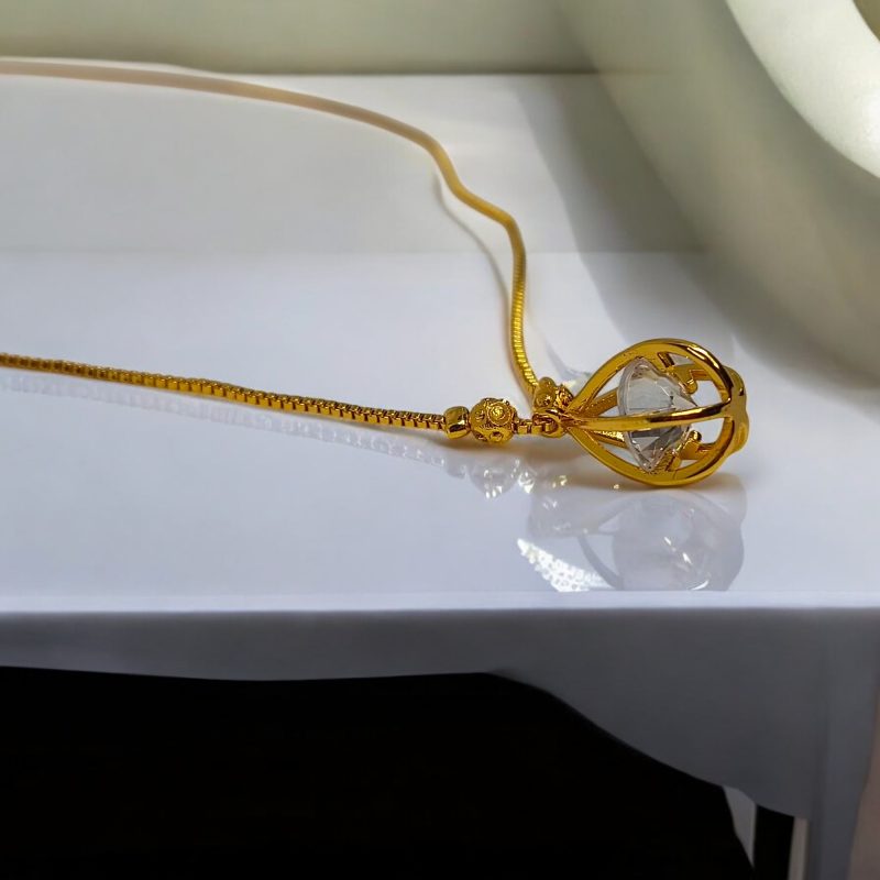 24K Gold Plated Oval Cage Pendant and chain with AD - Image 2
