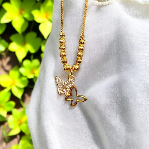 24K Gold Plated two butterfly Pendant and chain with AD