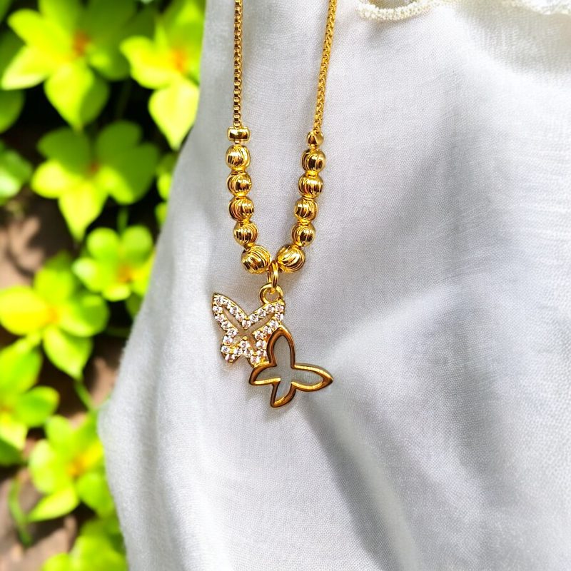 24K Gold Plated two butterfly Pendant and chain with AD