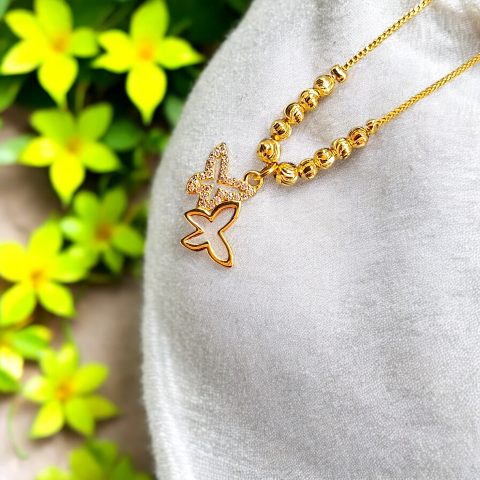 24K Gold Plated two butterfly Pendant and chain with AD