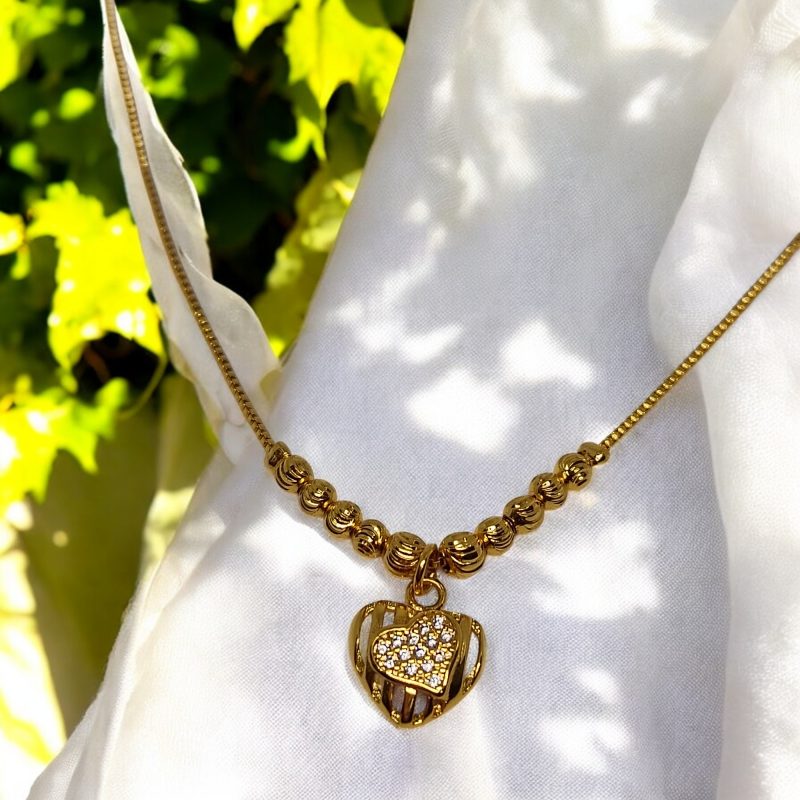 24K Gold Plated Heart on Heart Pendant and chain with AD - Image 2
