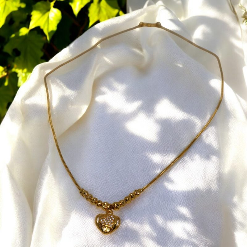24K Gold Plated Heart on Heart Pendant and chain with AD - Image 3
